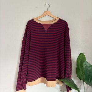 Classic Navy and Burgundy Striped Crewneck Sweater